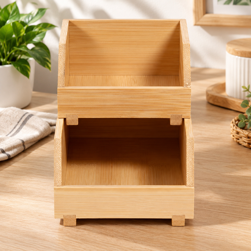 Bamboo Stackable Storage Bins Set of 2