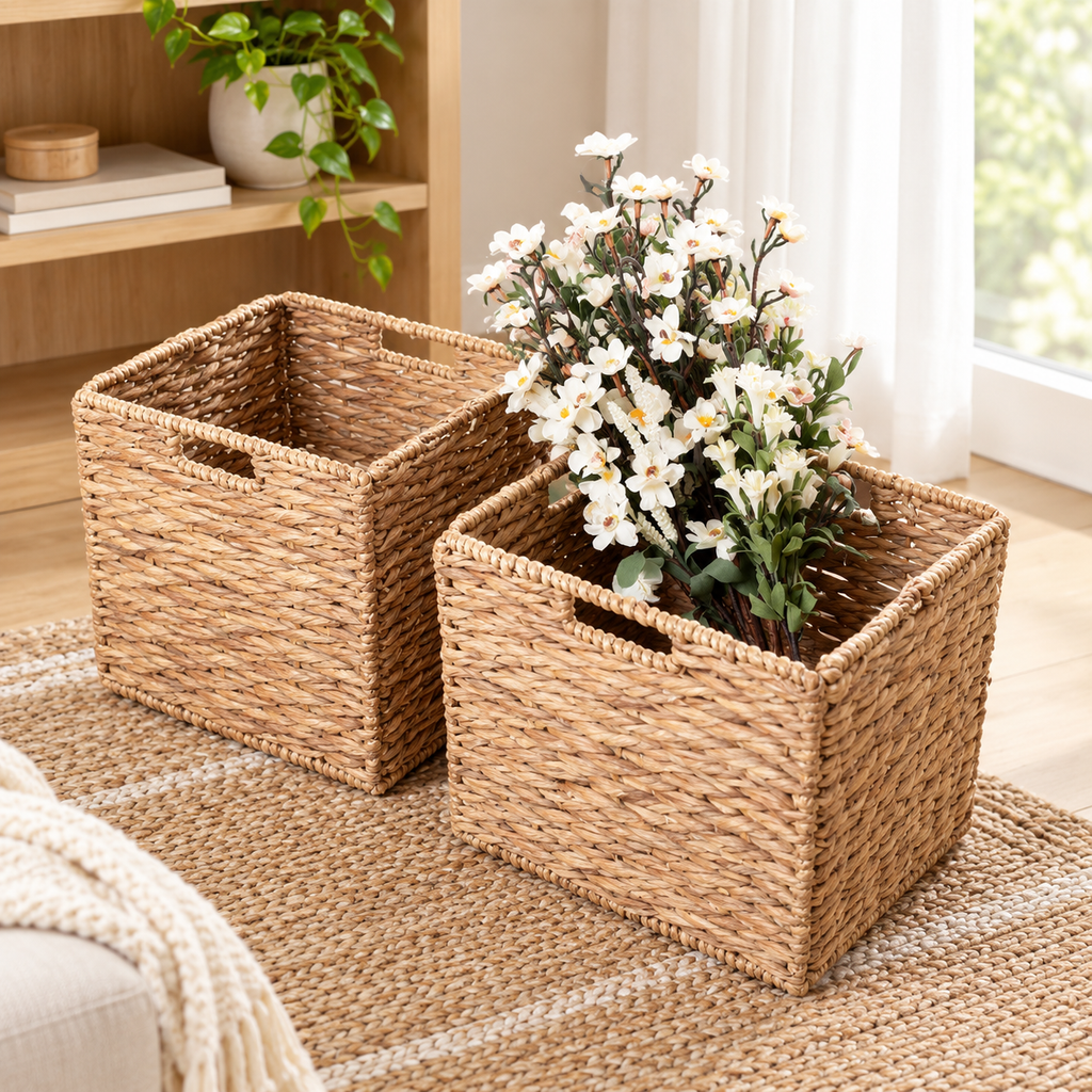 Natural Woven Storage Baskets Set of 2