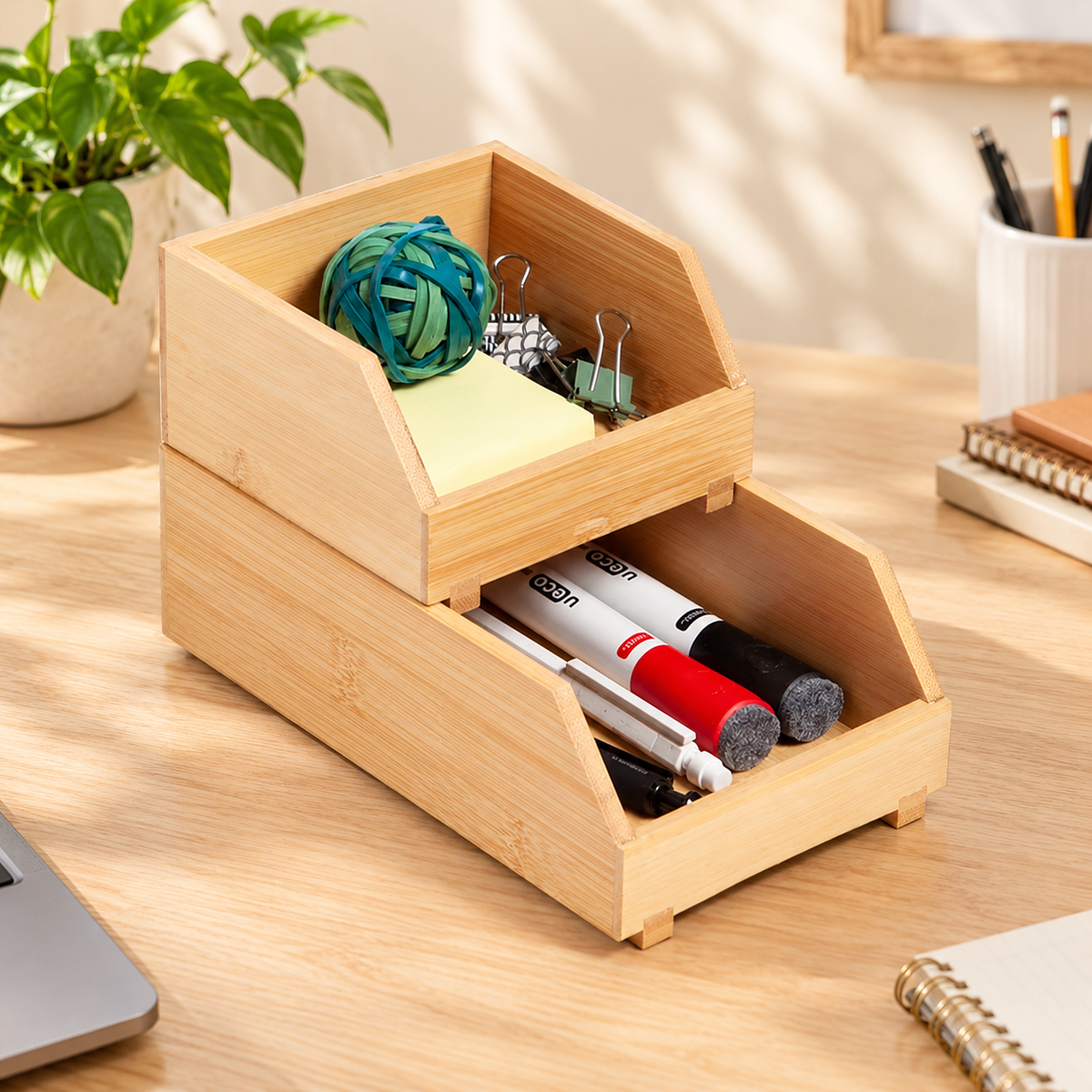 Bamboo Stackable Storage Bins Set of 2