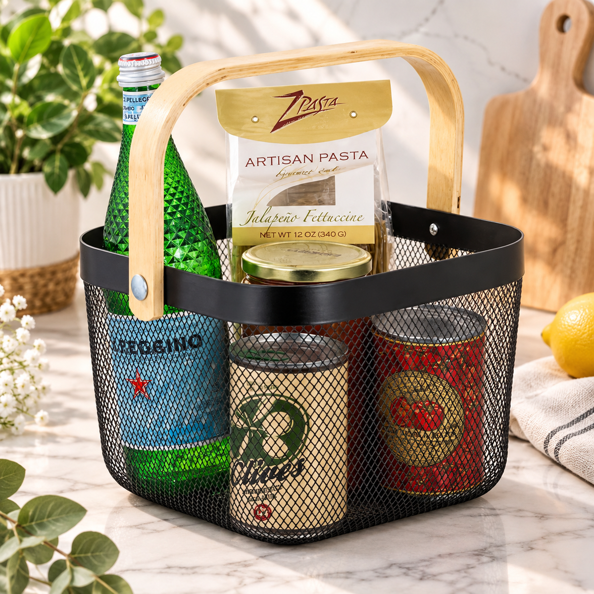 Bamboo Handle Mesh Storage Basket