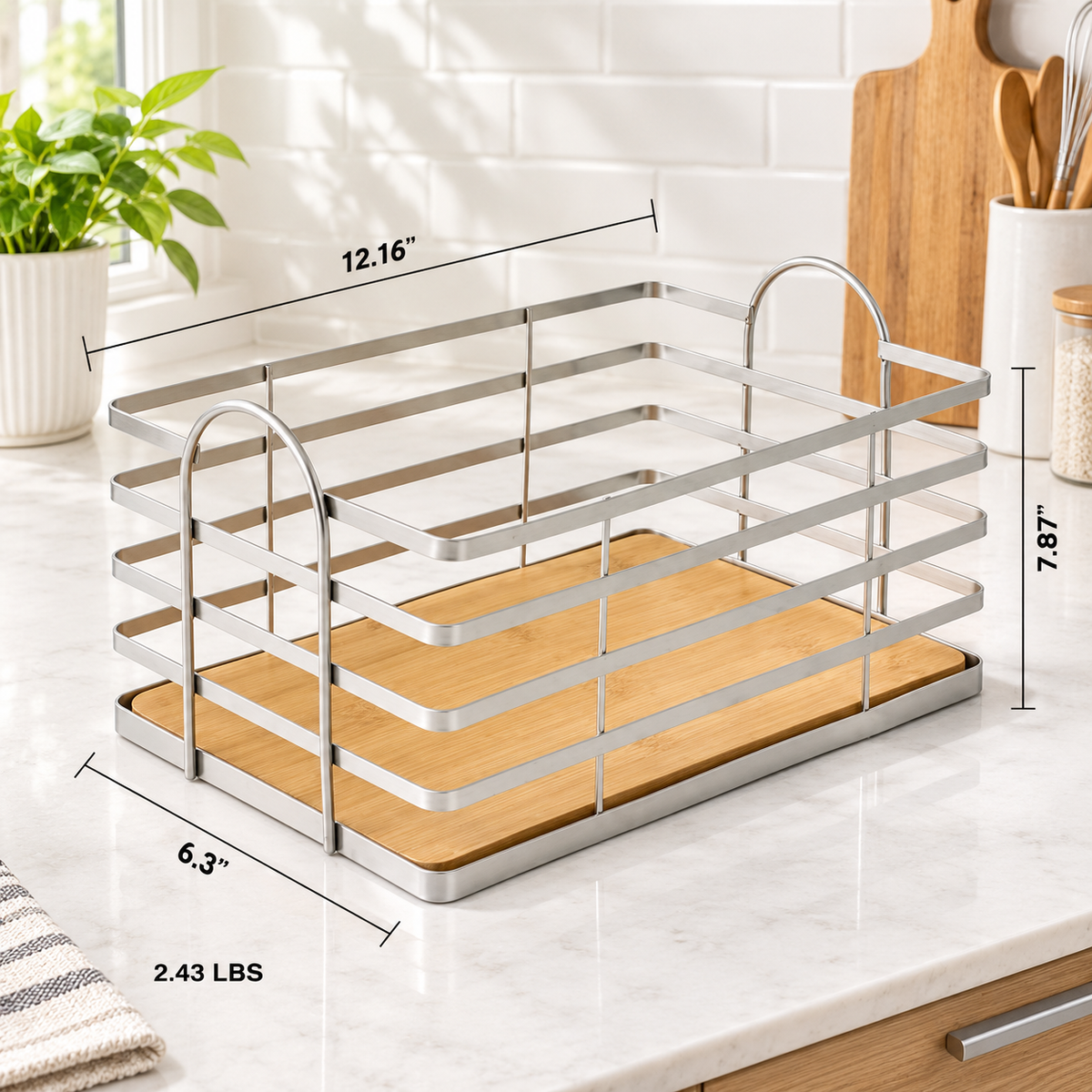 Bamboo Base Wire Storage Basket