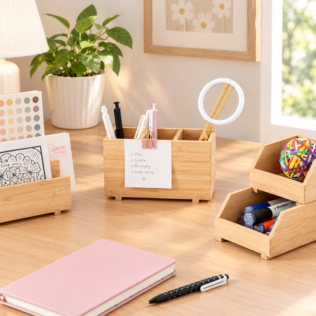 Bamboo Stackable Storage Bins Set of 2