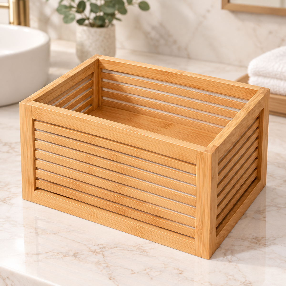Bamboo Slatted Storage Basket