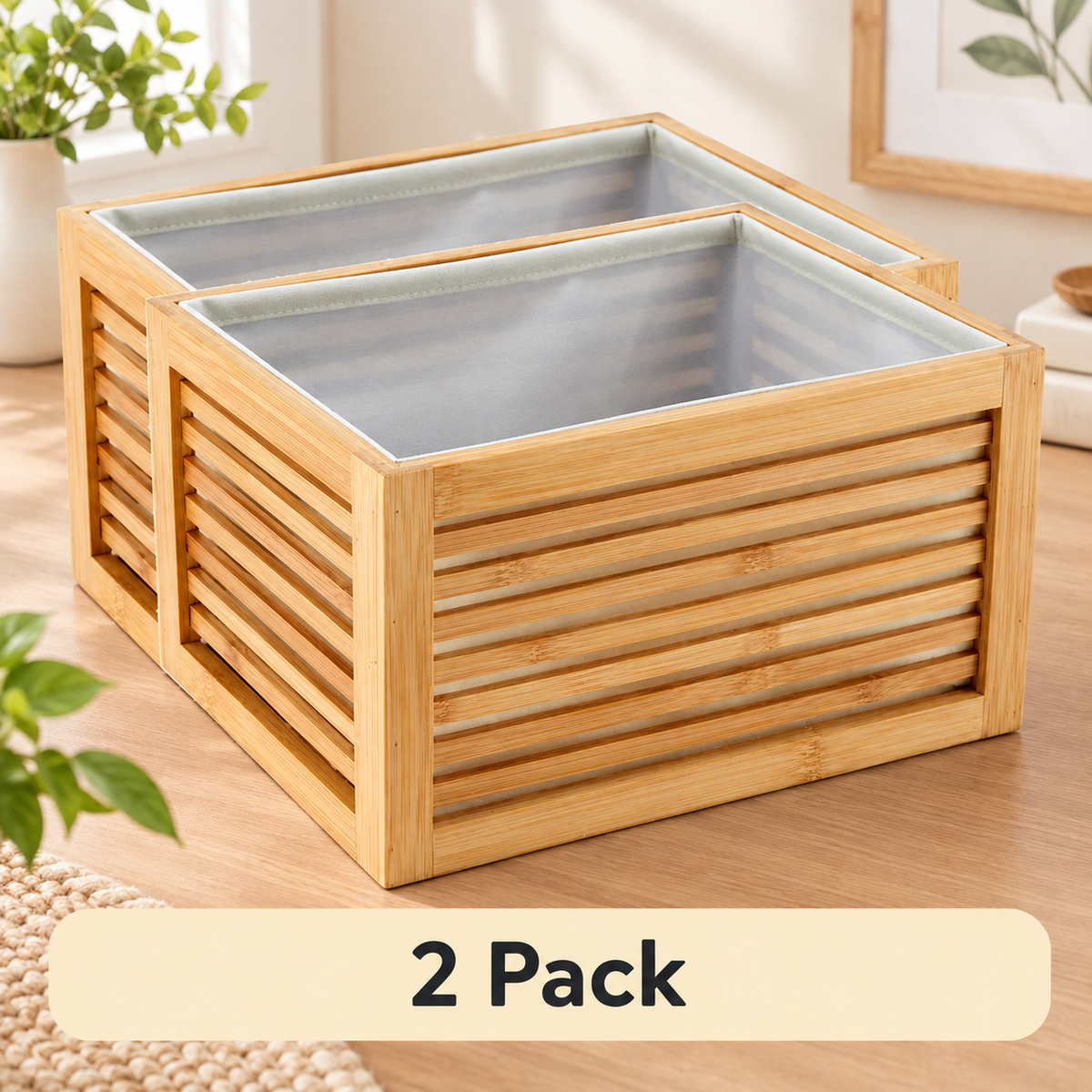 Bamboo Slatted Storage Basket