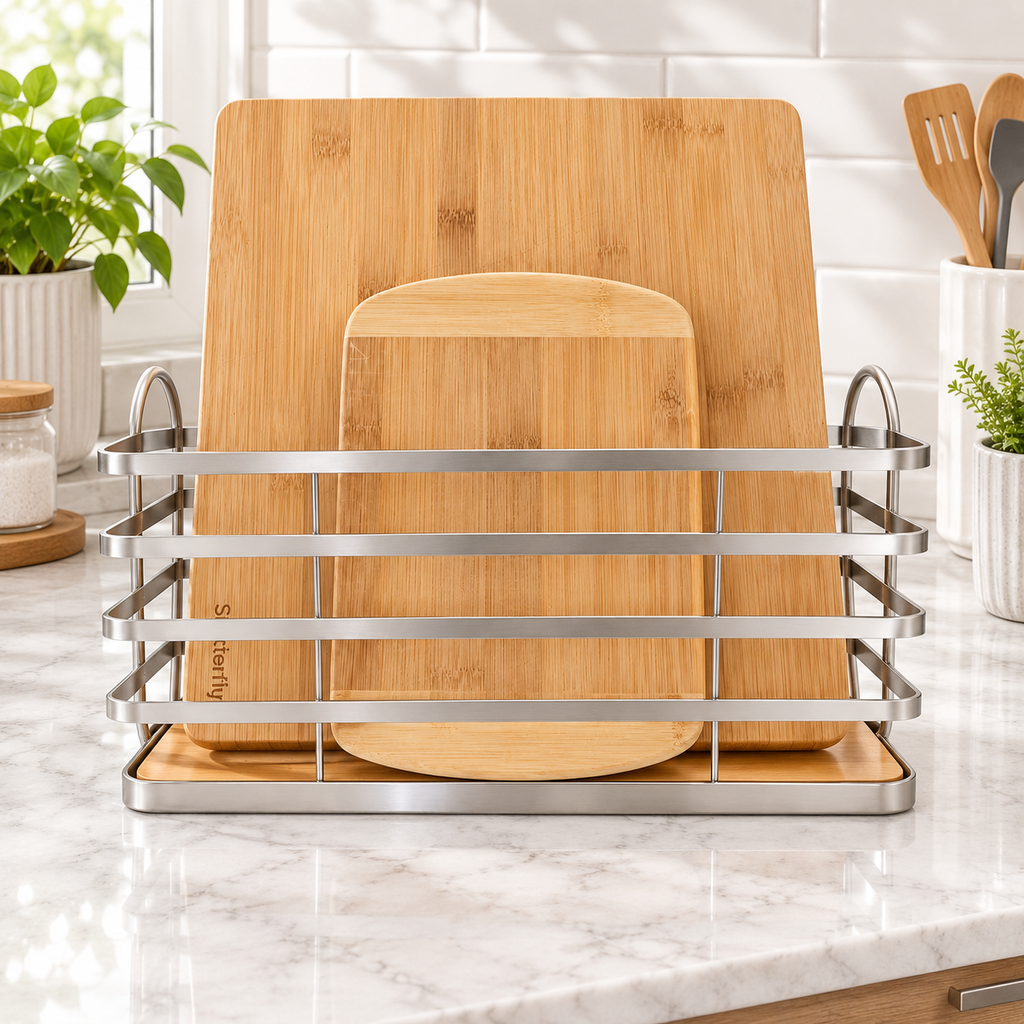 Bamboo Base Wire Storage Basket