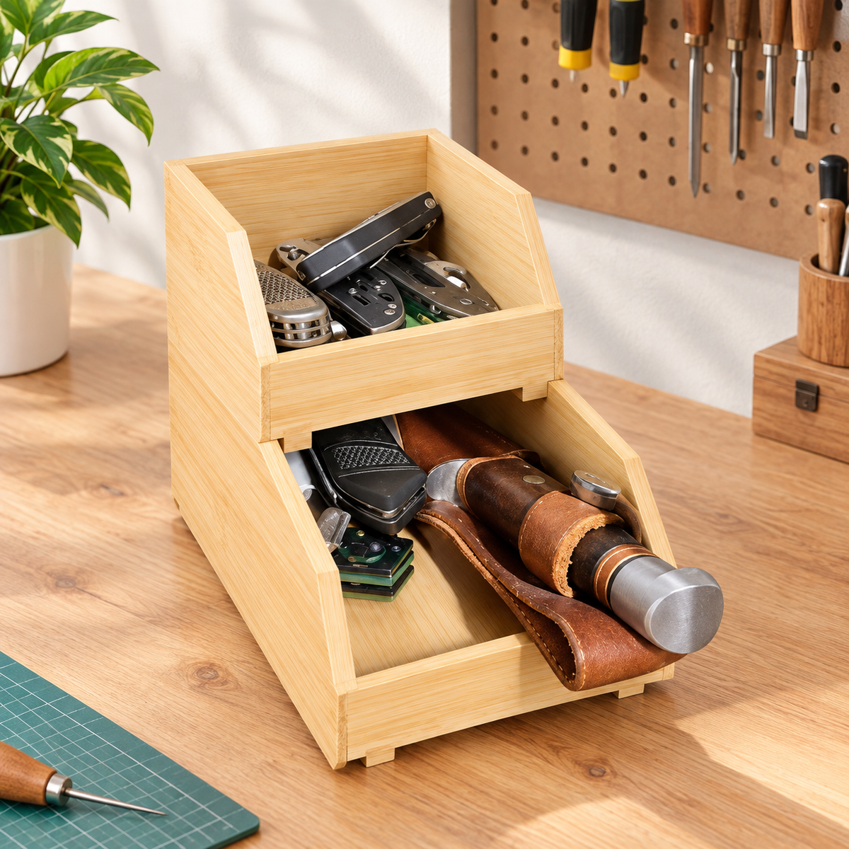 Bamboo Stackable Storage Bins Set of 2